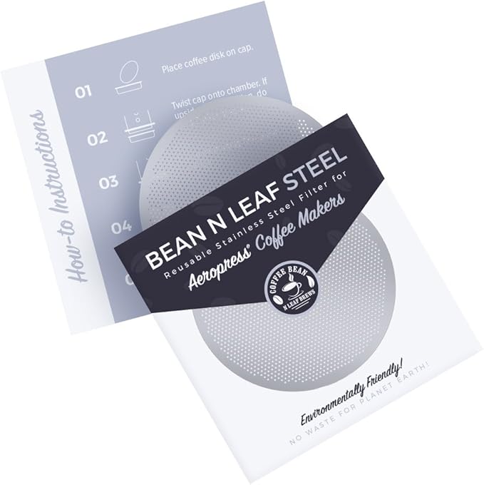 2-Pack Premium Filter for AeroPress Coffee Makers. Fits All AeroPress Models. Reusable, Durable, and Washable Stainless Steel Metal. STEEL by Coffee Bean n Leaf Brews