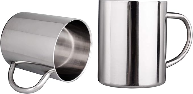 IMEEA 10oz Stainless Steel Coffee Mug, Double Walled Cup with Handle, Standard Size for Daily Coffee, Camping Use, Set of 2