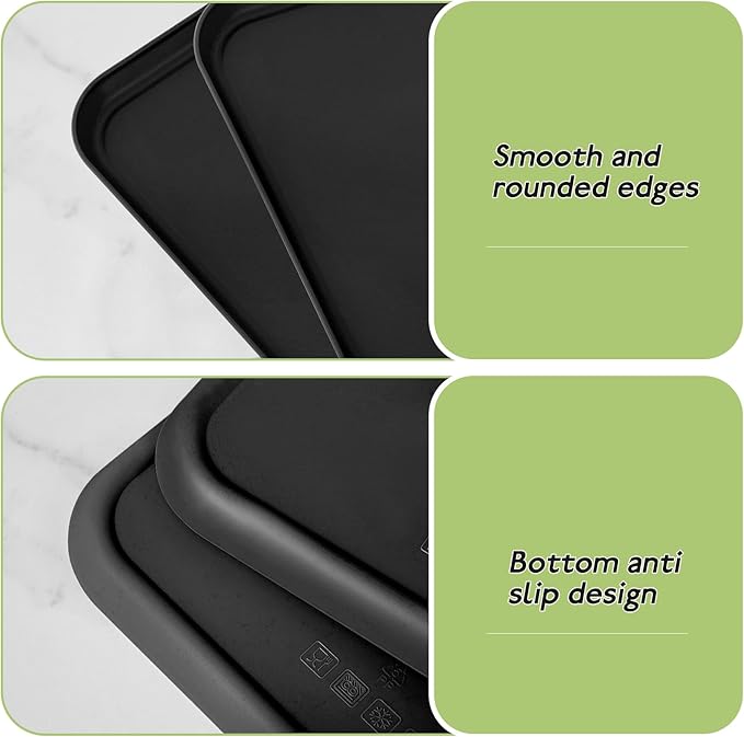 4 Pack Black Plastic Serving Trays for Party Serving Food - Rectangular, 8.66 by 12 in, Heavy Duty Dessert Trays for Food Erving Platters for Party Tray Decor Veggie,Snack