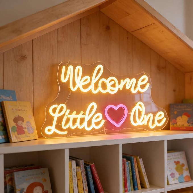 "Welcome Little One" Heartwarming Nursery Light, Gentle Joyful LED Wall Art for Baby's Room, Shower Gift, New Parent's Home/Family Entryway, Dimmable USB, Sweet Arrival Gift for Newborns & Families - Image 4