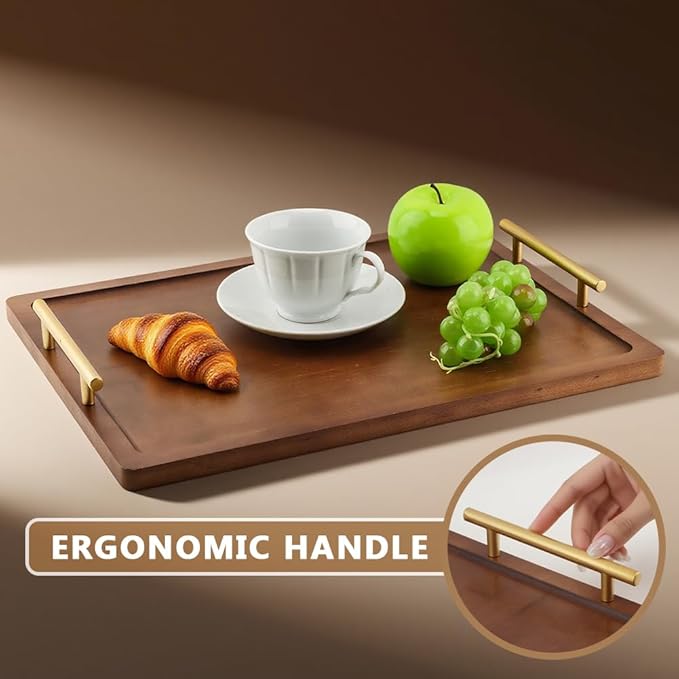 Bamboo Serving Tray with Metal Handles(15.75x11.81inch) | Home Decorative Rectangle Ottoman Platter Bathroom Vanity Tray for All Occasions, Including Installation Tools