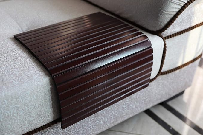 GEHE Sofa Arm Tray Table Flexible/Foldable Couch Arm Tray Armrest Table Perfect for Drink Snacks Great Arm Table for Couch Armrest (16.5" L x 13.25" W x 0.4" H, Mahogany)