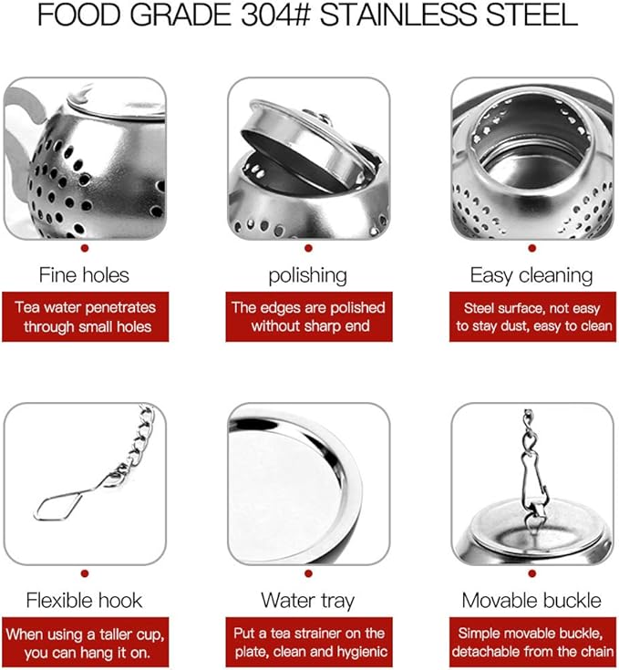 4Pcs Tea Balls for Loose Leaf, Stainless Steel Tea Infusers for Loose Tea, Tea Strainers with Chain Hook and Saucer (Silver)