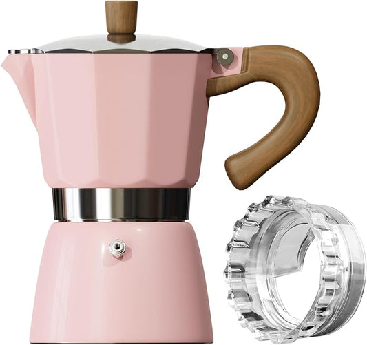ShanSon Moka Pot Stovetop Espresso Maker 3 Cup 5 oz Italian Coffee Maker Manual Cuban Coffee Percolator Machine Italian Espresso Greca Coffee Maker for Cappuccino or Latte,Pink