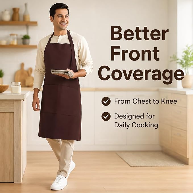 Chef Apron,Cotton Polyester Kitchen Apron with 2Pockets,Adjustable Stain Resistant for Cooking BBQ(1Pcs) - Image 6
