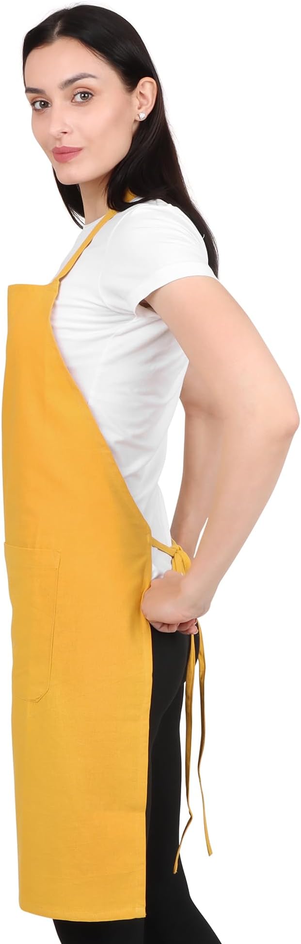 Kitchen Apron Cotton Waterdrop Resistant with adjustable Aprons for Women with Pockets 9 Color option Cooking (Mustard color) - Image 5