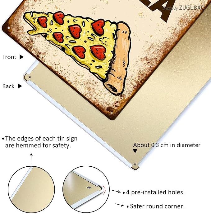 Pizza Tin Signs Vintage Metal Sign Funny Food Art Printing Poster Wall Decor for Home Kitchen Bar Restaurant Cafe Pub Indoor Outdoor 12x8 Inch Hanging Plaque - Image 3