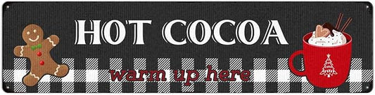 Hot Cocoa Warm Up Here Christmas Metal Sign Vintage Print Art Poster Tin Hanging Plaque for Home Kitchen Patio Yard Office Cafe Coffee Bar Front Door Wall Decor Novelty Gift 16" x 4" by SCAZOMV