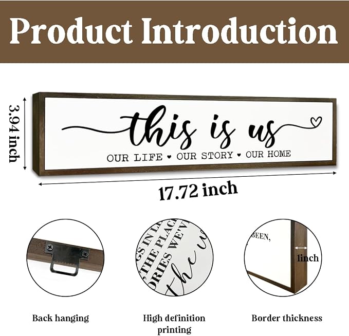 Home Signs Wall Decor, Vintage Wooden Wall Plaque, Farmhouse Home Decors for Table Shelf, Master Bedroom Decor, Living Room Decoration, Framed Wooden Box Sign, This is Us Sign 17.8x4x1.2 inches - Image 2