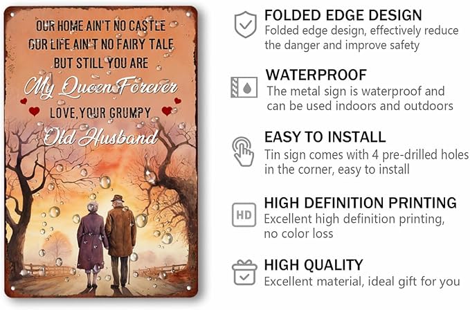 Our Home Ain't No Castle But You Are My Queen Forever Metal Tin Sign To My Wife Funny Novelty Poster Wife's Birthday Gift Bedroom Home Farmhouse Decor Wall Art Signs 8x12 Inch - Image 2