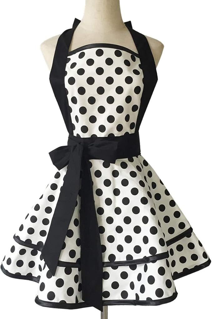 Hyzrz Lovely Handmade Cotton Retro Aprons for Women Girls Cake Kitchen Cook Apron for Mother's Gift (Black Dot) - Image 3