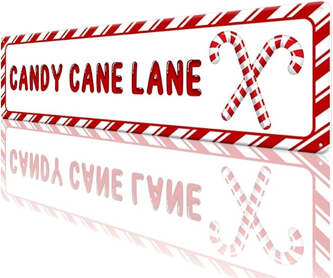 Candy Cane Lane Christmas Metal Sign Vintage Print Art Poster Tin Hanging Plaque for Home Kitchen Patio Yard Office Cafe Coffee Bar Front Door Wall Decor Novelty Gift 16" x 4" - Image 6