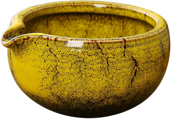 Sizikato Stoneware Porcelain Matcha Bowl with Spout, 5.2 Inch Vintage Ceramic Green Tea Bowl