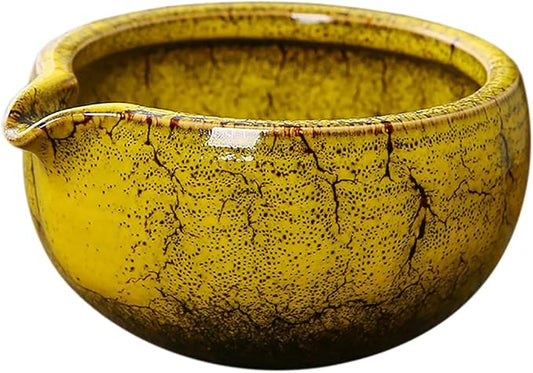 Sizikato Stoneware Porcelain Matcha Bowl with Spout, 5.2 Inch Vintage Ceramic Green Tea Bowl