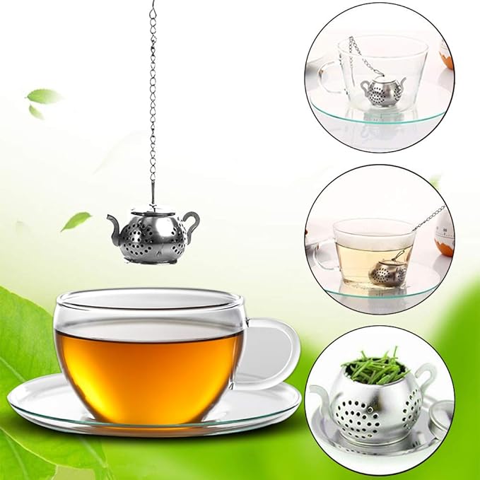 Loose Leaf Tea Infuser, 4PCS Tea Strainer Stainless Steel Tea Ball with Chain and Drip Trays, Small Tea Filter Set for Mug (Teapot)