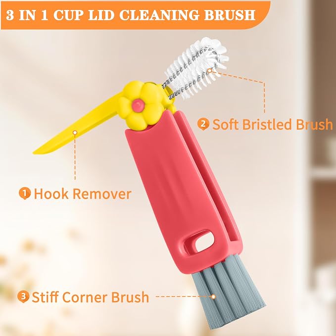 Wanme 3 in 1 Cup Lid Gap Cleaning Brush Set, Multifunctional Bottle Cleaning Brush, Cup Lid Gap Cleaner, Home Kitchen Crevice Brush Tools - Image 2
