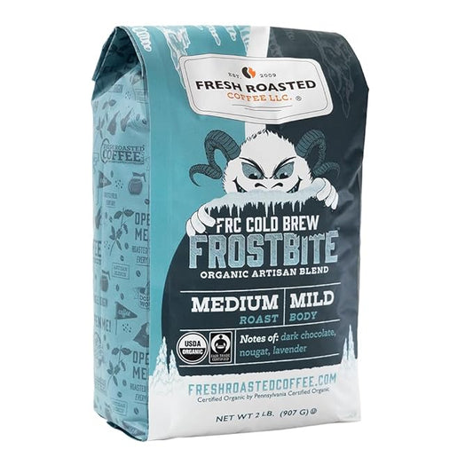 Fresh Roasted Coffee, Organic Frostbite Cold Brew | Mold & Myco 3rd Party Tested, USDA Organic, Kosher | Medium Roast | 2 lb Coarse Ground