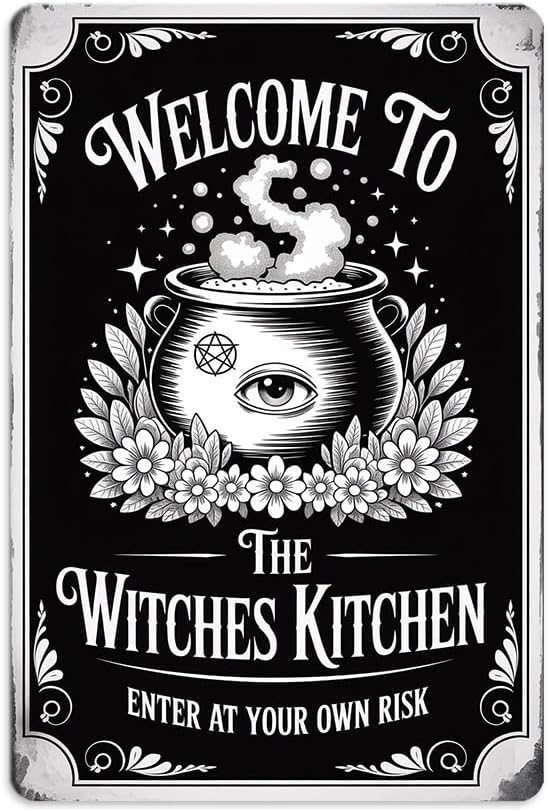 Vintage Halloween Metal Sign ''Welcome To The Witches Kitchen'' Tin Sign - 8x12 Inch, Spooky Witch Brewing Art Sign For Kitchen, Cafe, Garage Decor, Halloween Party Accessories, Halloween Decor by Unknown