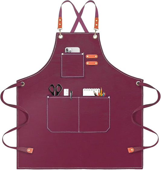 OUNLEN Chef Apron for Men Women Canvas Aprons with 3 Pockets Cross Back Resistant Work Apron for Cooking