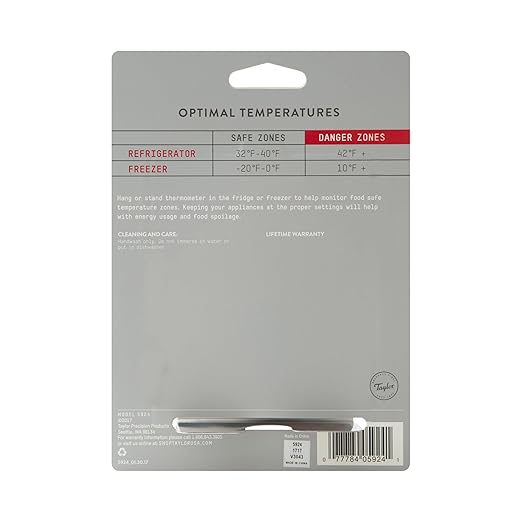 Taylor 5924 Large Dial Kitchen Refrigerator and Freezer Analog Thermometer, 3-Inch Dial, Easy to Read, Silver Finish, Accurate Temperature Monitoring