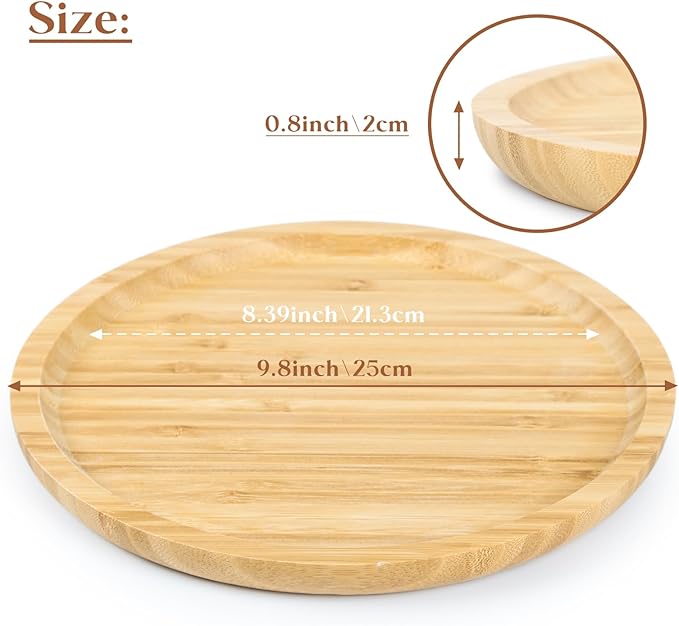 Bamboo Serving Platter, Round Wood Tray, Wooden Serving Tray, Fruit, Bread, Salad Plate, Charcuterie Serving Board, 9.8 inch
