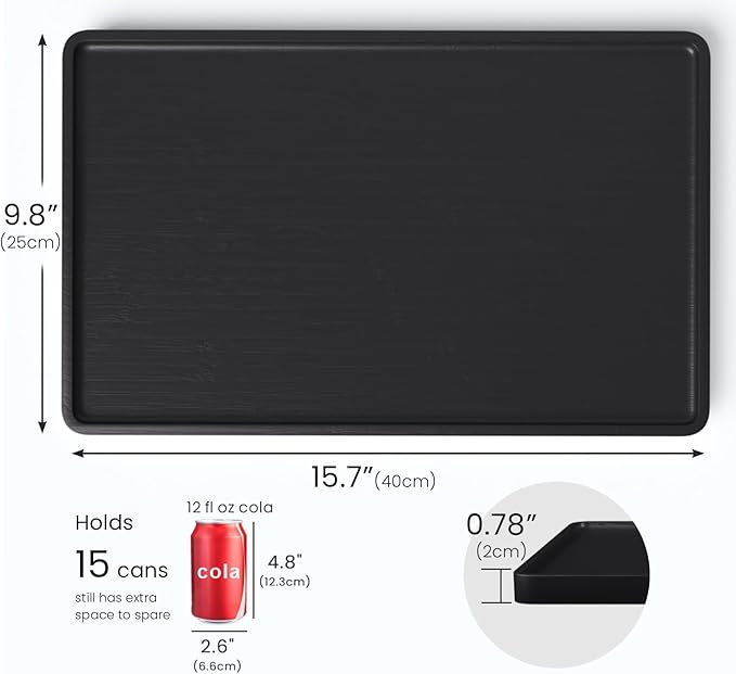 Bamboo Serving Tray,15.8x9.8 Inch Decorative Trays Platter for Coffee Table,Living Room,Bar,Party,Mini Charcuterie Boards Cheese Board,Home Decor（Black）