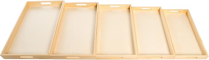 Wooden Nested Serving Trays, Unfinished Rectangle Trays with Cut-Out Handles for Crafts, Ottomans, Serving and Home Décor – Set of 5