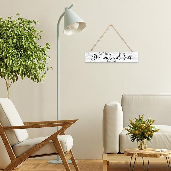 AGMDESIGN God is Within Her She Will Not Fall Bible Verse Wood Sign, Women's Faith Wall Decor, Christian Hanging Wooden Plaque for Prayer Room Home Church Farmhouse, Great Gifts for Christian Friends - Image 6