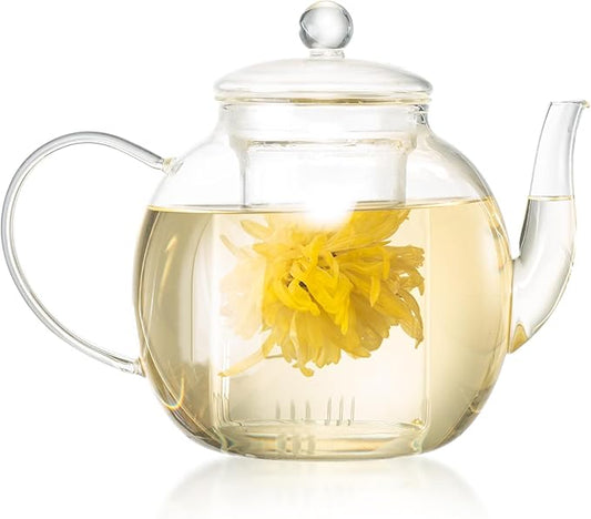 1530 ml/52 oz Large Glass Teapot with Removable Infuser, Clear Tea Kettle Stovetop Safe for Loose Leaf and Blooming Tea, Tea Lover's Choice,Gifts for Christmas