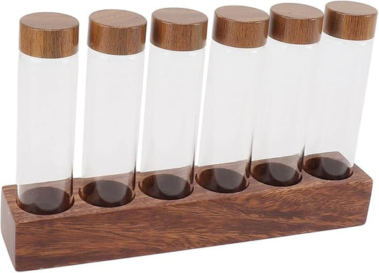 Fockety Coffee Bean Storage Tubes Single Dose, 6PCS or 12PCS Coffee Bean Cellar, Dosing Glass Vials with Lids, Wooden Display Stand and Funnel, Airtight Sealed Glass Canister Jars Tubes