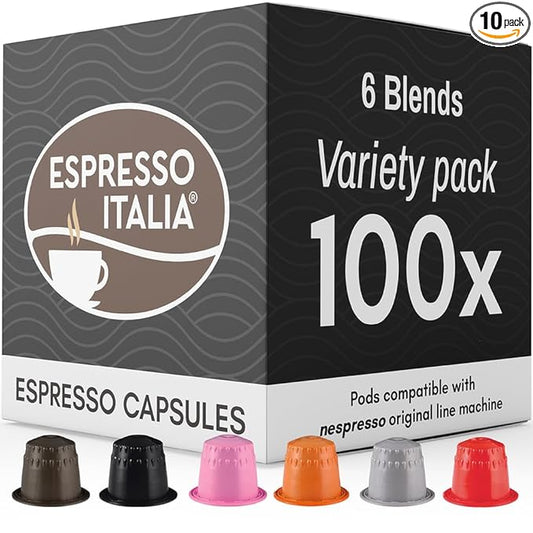 ESPRESSO ITALIA Capsules Compatible with Nespresso Machines, 100 Count - VARIETY PACK, Italian Coffee Pods Expresso
