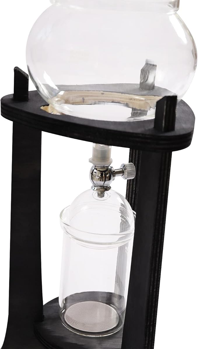 Iced Coffee Cold Brew Drip Tower, 600Ml Glass Cold Brew Coffee Makers 6-8 Cups Cold Extracted Coffee 2drops/S Brewing 3 to 5 Hours with Removable Shelf and Adjustable Drip Speed Valve (Grey)