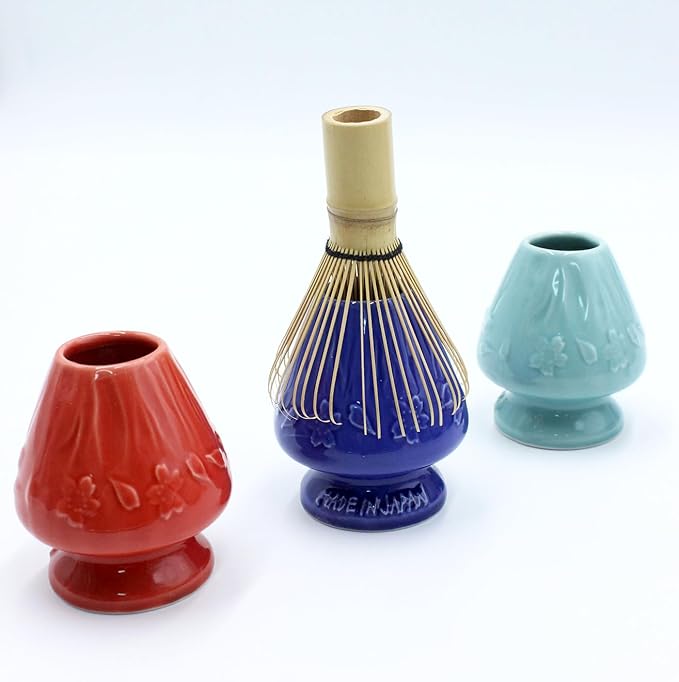 Japanese Tea Matcha Bamboo Whisk Holder Stand Chasen Naoshi Tea Accessory Porcelain Fuji Design (Red)
