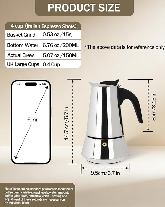 Coffee Maker Stovetop Espresso Maker Moka Pot Easy Brewing 4 Cup 6.7oz 200ml Stainless Steel Silver Percolator Home Italian Café Electric Ceramic Stoves Camping Classic Espresso Brew