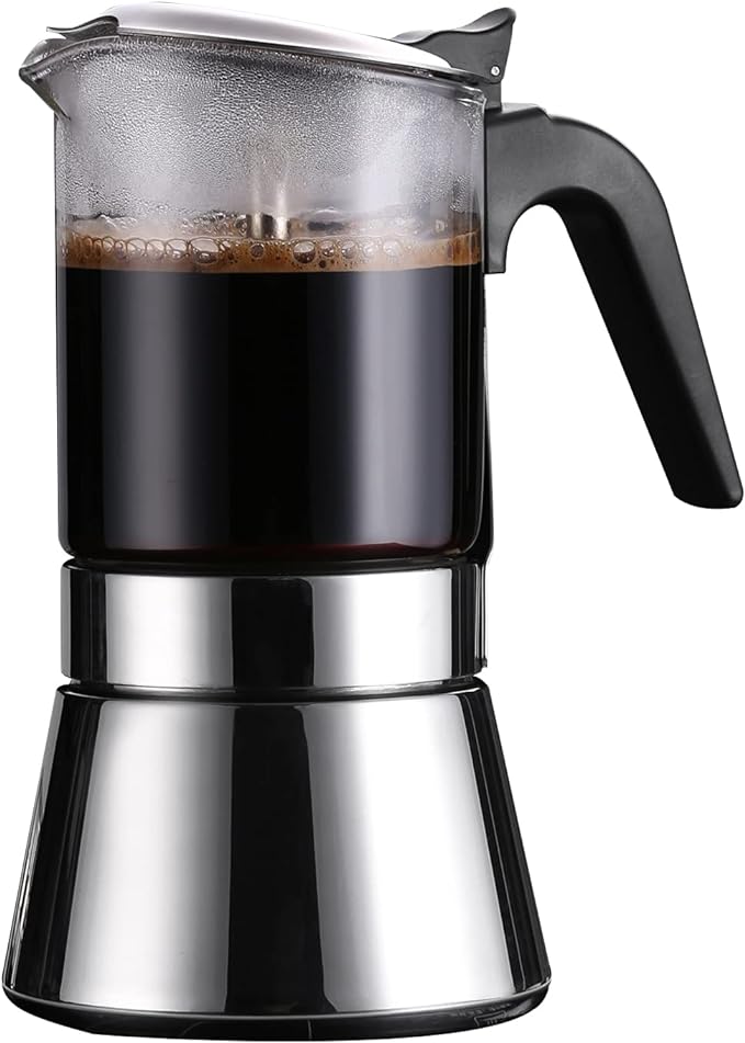 SIXAQUAE Induction Moka Pot, Crystal Glass-top & Stainless Steel Stovetop Espresso Maker,Classic Italian coffee maker (160ml)