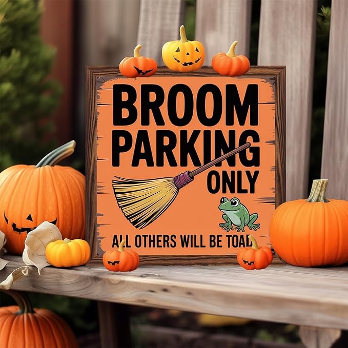 Vintage Halloween Broom Parking Only All Others Will Be Toad Wooden Sign, With Frame Witch Plaque Sign for Home Patio, Cafe, Porch Halloween Decor 7.87x7.87 Inch - Image 7