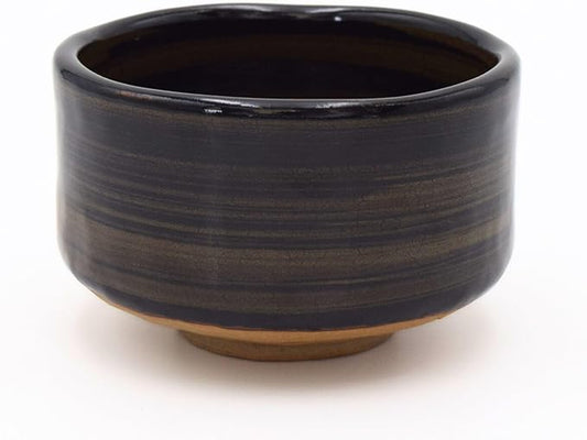Product of Gifu Japan Ceramic Matcha Bowl, Handmade Chawan Japanese Green Tea Cup, Matcha Mixing Bowl, 400ml 13.6 oz, Brush Stroke Pattern, Black