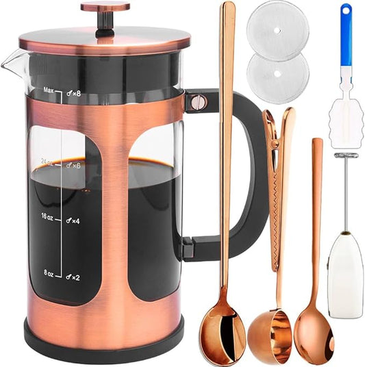 French Press Coffee Maker 8 cups 34 oz 304 Stainless Steel Coffee Press with 4 Filter Screens, Easy Clean Heat Resistant Borosilicate Glass - Free 100% BPA