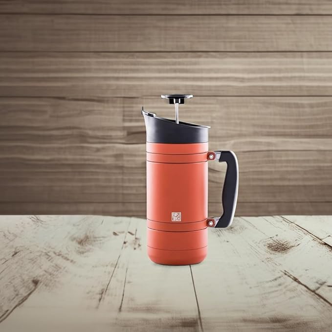 BruTrek® by Planetary Design BaseCamp Coffee Press - Double Wall Insulated Stainless Steel - Bru-Stop Technology, No Grounds in Coffee, No Spill Lid (Red Rock, 48 fl.oz)