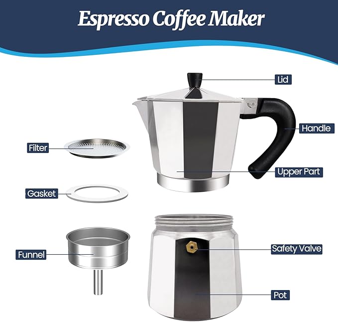 12 Cup Moka Pot Aluminum 600ml Italian Coffee Maker Stovetop Espresso CoffeeMakers Mocha Pot Percolator Greca Coffee Maker for Electric Ceramic Stove Portable for Easy Brewing