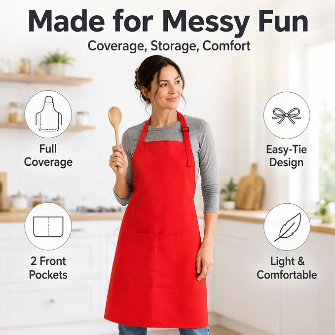 Chef Apron,Cotton Polyester Kitchen Apron with 2Pockets,Adjustable Stain Resistant for Cooking BBQ(1Pcs) - Image 4