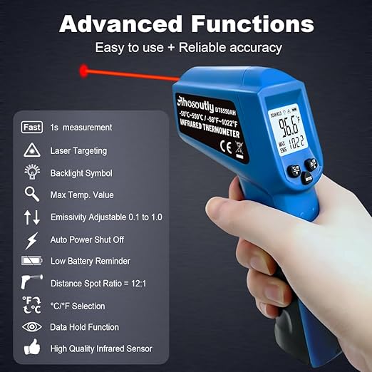 Infrared Thermometer Temperature Gun - 58 ℉~1022 ℉ (- 50 ℃~550 ℃) Non-Contact Digital Laser Infrared Ir Thermometer for Cooking, Barbecue, Food, Repair (Blue)