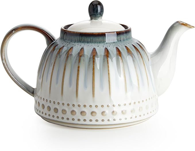Sweese Ceramic Teapot, Beaded Retro Flower Glaze, 1100ml/37 oz Large Tea Pot for Loose Tea or Bags, Enough for 4 Cups, Nebula Blue