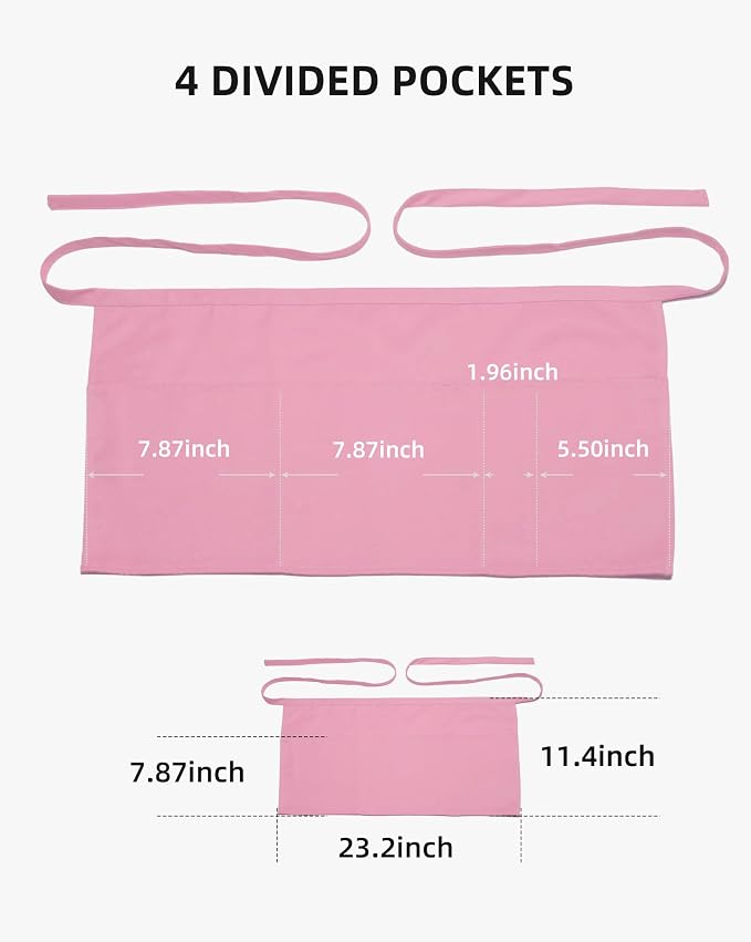Argstar 2 Pack Server Apron with 4 Pockets, Waitress Waiter Waist WaterDrop Resistant Short Aprons - Image 2