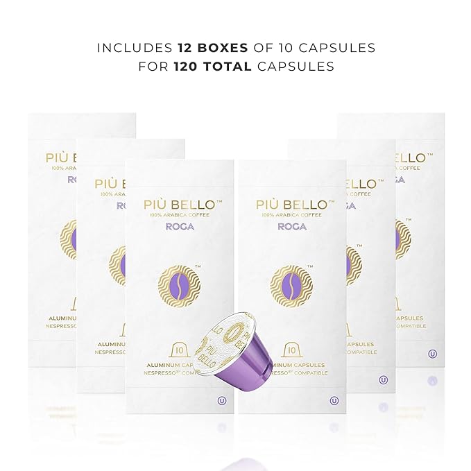 Piu Bello Roga Flavor Coffee Pods for Nespresso Original Machine - Rich & Balanced Taste - Strong Italian Espresso Flavored - Kosher Certified (120 Count)