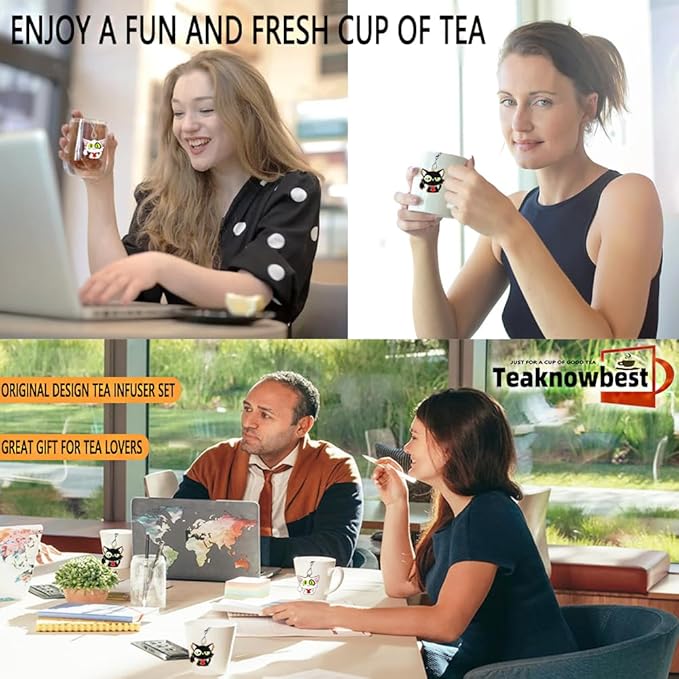 Tea infusers, loose tea strainer, Heart shaped tea ball + cute animal pendant, reusable tea steeper makes afternoon tea meaningful (2, big eyed cat)