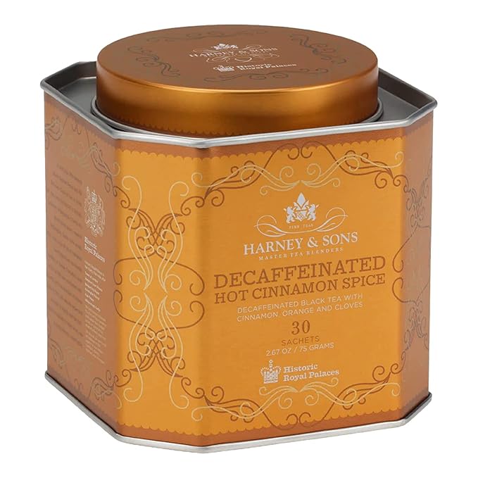 Harney & Sons Spicy Day & Night Tea Gift, Hot Cinnamon and Decaf Hot Cinnamon, Red Gift Box