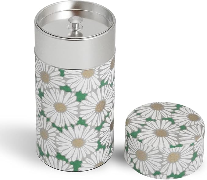 Kyoto Floral Tin Tea Canister - 7 oz Traditional Japanese Yuzen Paper Design, Airtight Storage for Fresh Tea Leaves, Ideal for Tea Ceremony Accessories Collection (Green)