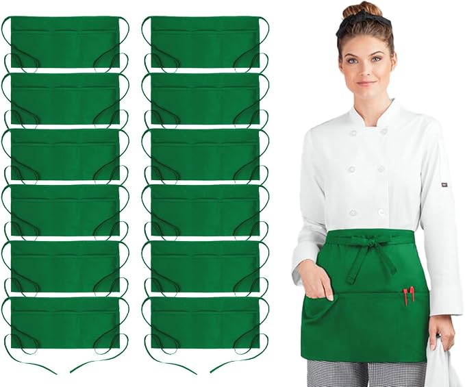 Avalon Kitchen Server Aprons with 3 Pockets – 100% Polyester Waist Apron, 24x12 Inch Half Apron, Waitress Apron for Servers by Avalon+Kitchen