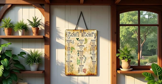 Metal Sign Medicinal Herbs Witches Magic Knowledge Kitchen Blessing Kitchen Decor Vintage Metal Tin Sign Decor Gifts For Girls Living Room Decorations Metal Tin Sign Outdoor Decor 8x12inch - Image 3